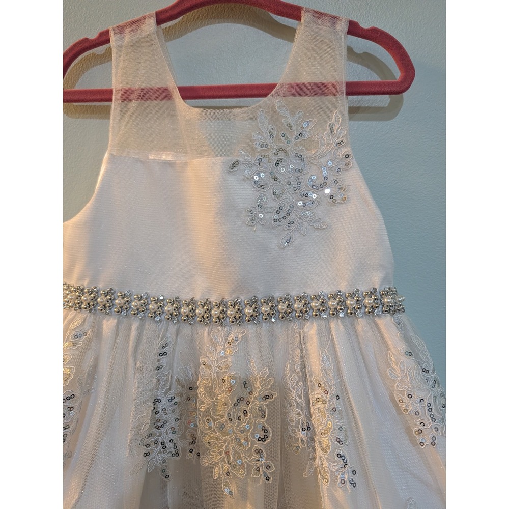 American Princess Size 4 White Lace Sequin Dress Angelcore Coquette Flower Girl - Picture 2 of 16